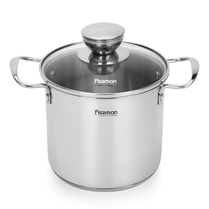 Fissman Cooking Pot 14x12.5 cm / 1,9 LTR with glass lid Stainless Steel Mini Cook Series