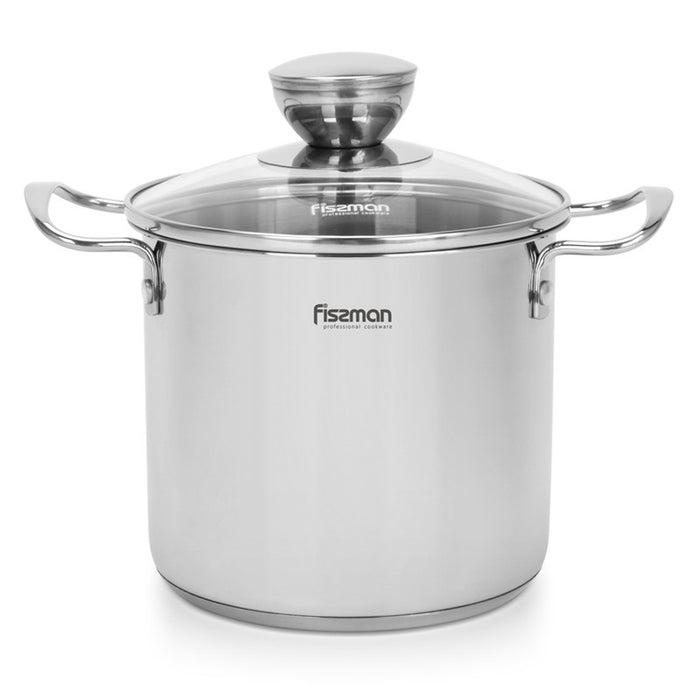 Fissman Cooking Pot 14x12.5 cm / 1,9 LTR with glass lid Stainless Steel Mini Cook Series