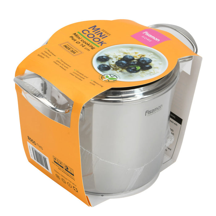Fissman Cooking Pot 14x12.5 cm / 1,9 LTR with glass lid Stainless Steel Mini Cook Series