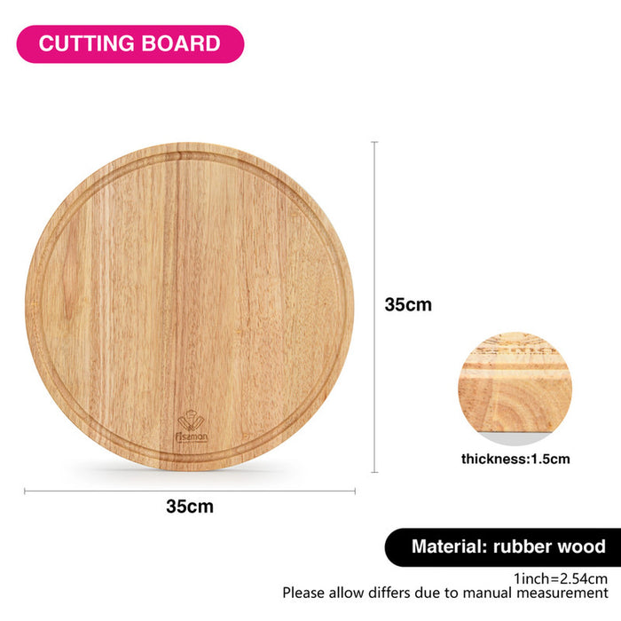 Cutting Board 35cm Rubber Wood, for Chopping Meat, Vegetables, Fruits, Cheese, Knife Friendly Serving Tray, with Juice Groove and Thick
