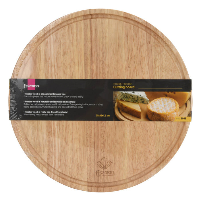 Cutting Board 35cm Rubber Wood, for Chopping Meat, Vegetables, Fruits, Cheese, Knife Friendly Serving Tray, with Juice Groove and Thick