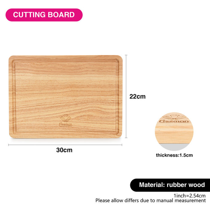Cutting Board Rubber 30cm Wood, for Chopping Meat, Vegetables, Fruits, Cheese, Knife Friendly Serving Tray, with Juice Groove and Thick