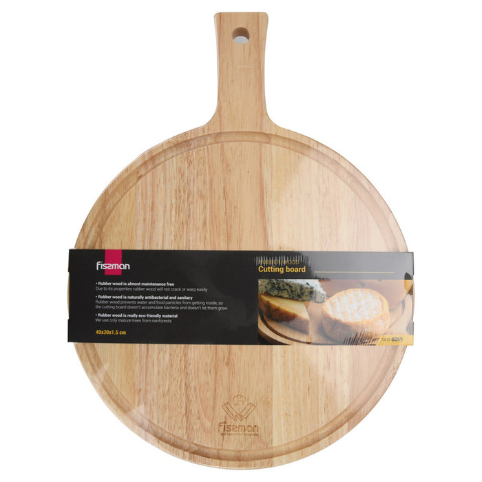 Cutting Board Rubber Wood, for Chopping Meat, Vegetables, Fruits, Cheese, Knife Friendly Serving Tray, with Juice Groove and Thick (40cm)