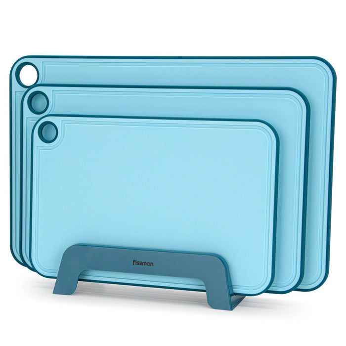 Cutting Board Set with Stand Organizer (Blue 41cm/ 36cm/31cm)