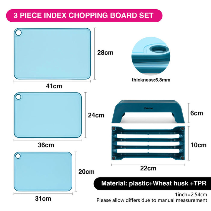 Cutting Board Set with Stand Organizer (Blue 41cm/ 36cm/31cm)
