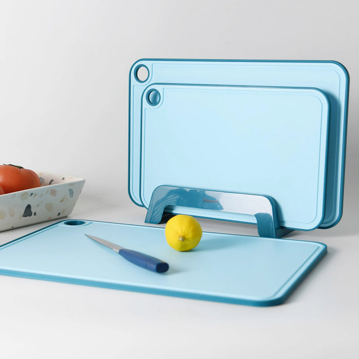 Cutting Board Set with Stand Organizer (Blue 41cm/ 36cm/31cm)
