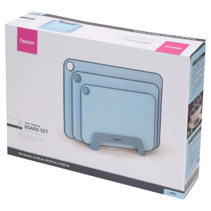 Cutting Board Set with Stand Organizer (Blue 41cm/ 36cm/31cm)