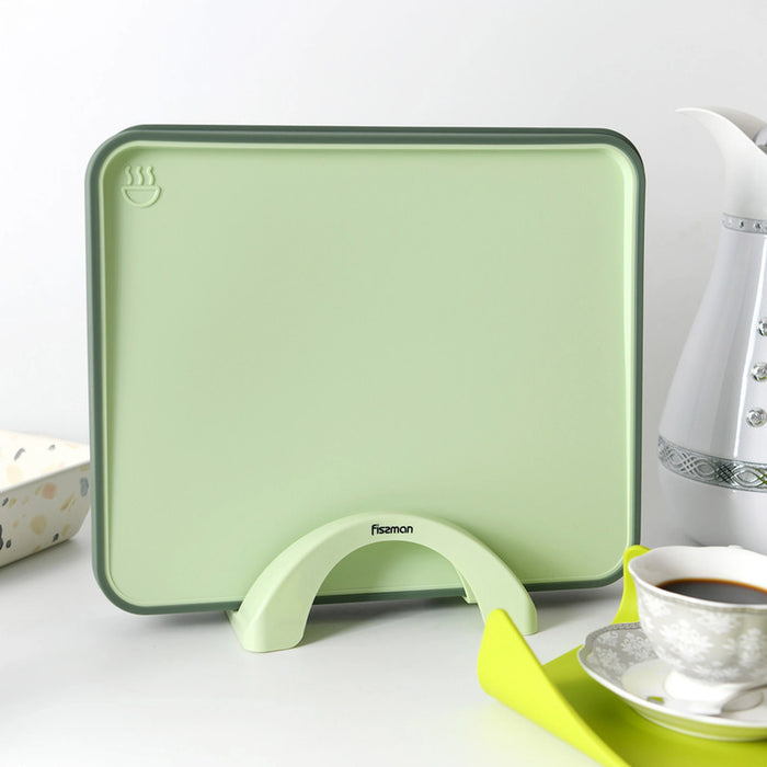 Cutting Board Set with Stand Organizer, Thermoplastic Rubber Chopping Board,Slicing Board Reversible,Dishwasher Safe,Juice Groove,Non-Slip Board For Meat Fruits Veggies (Green 34/28cm)