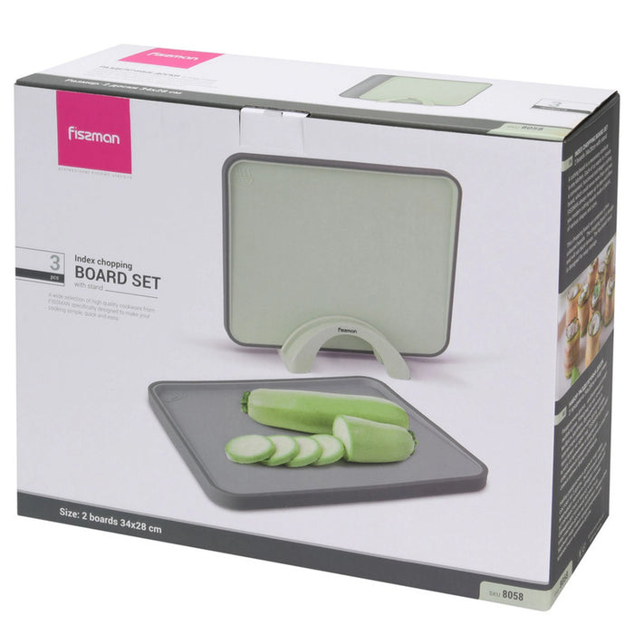 Cutting Board Set with Stand Organizer, Thermoplastic Rubber Chopping Board,Slicing Board Reversible,Dishwasher Safe,Juice Groove,Non-Slip Board For Meat Fruits Veggies (Green 34/28cm)