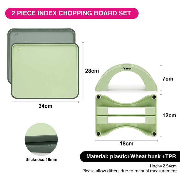 Cutting Board Set with Stand Organizer, Thermoplastic Rubber Chopping Board,Slicing Board Reversible,Dishwasher Safe,Juice Groove,Non-Slip Board For Meat Fruits Veggies (Green 34/28cm)