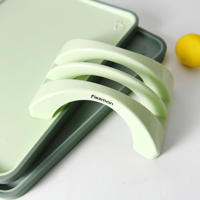 Cutting Board Set with Stand Organizer, Thermoplastic Rubber Chopping Board,Slicing Board Reversible,Dishwasher Safe,Juice Groove,Non-Slip Board For Meat Fruits Veggies (Green 34/28cm)