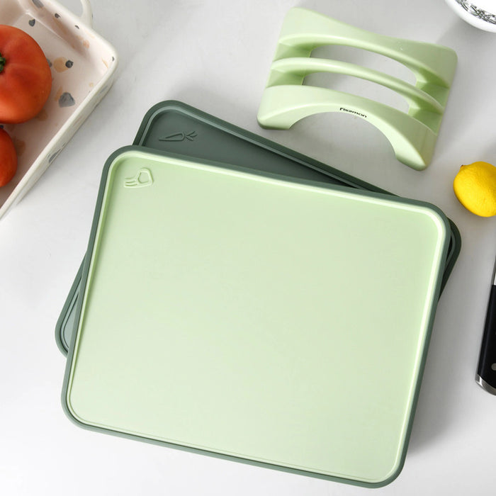 Cutting Board Set with Stand Organizer, Thermoplastic Rubber Chopping Board,Slicing Board Reversible,Dishwasher Safe,Juice Groove,Non-Slip Board For Meat Fruits Veggies (Green 34/28cm)