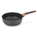 Deep Fry Pan DIAMOND 24 cm, Forged Aluminum, Greblon C3+ Black Marble Coating, Wooden Soft Touch Dandle Fissman