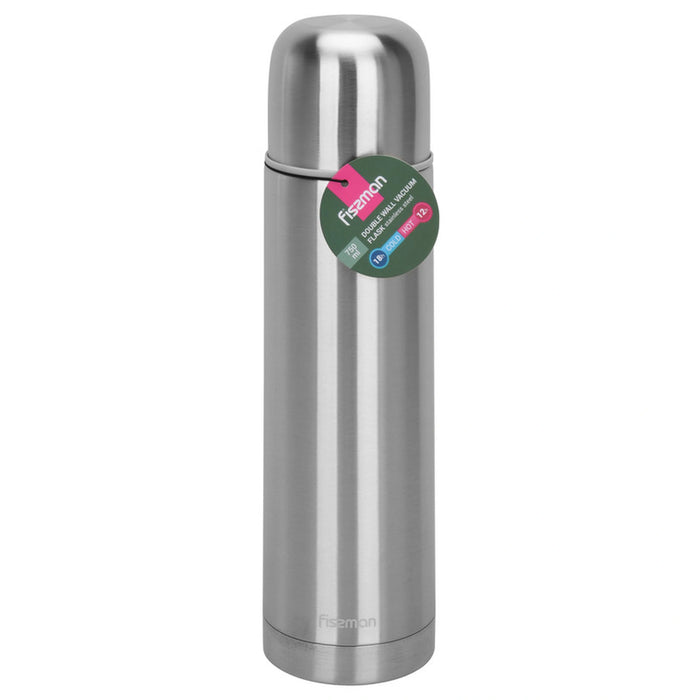 Double Wall Vacuum Flask Stainless Steel, Metallic Silver Up To 12Hours Thermal Water Bottle for Tea Hot & Cold Drinks Bottles (750ml)
