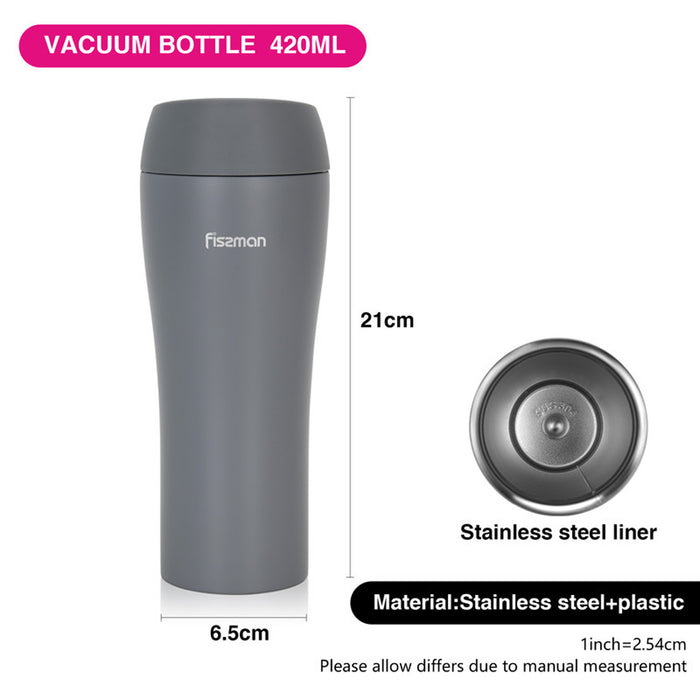 Fissman Double Wall Vacuum Travel Mug 420ml, Color Grey Stainless Steel