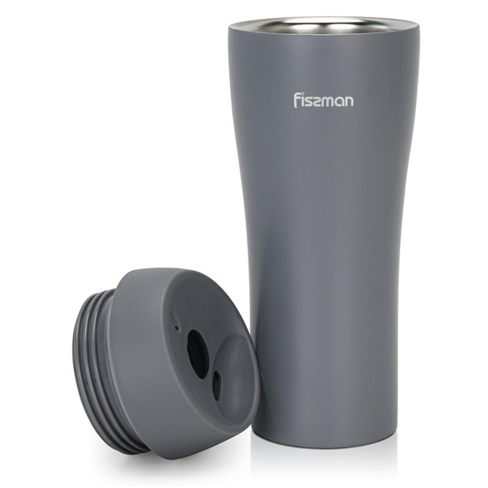 Fissman Double Wall Vacuum Travel Mug 420ml, Color Grey Stainless Steel