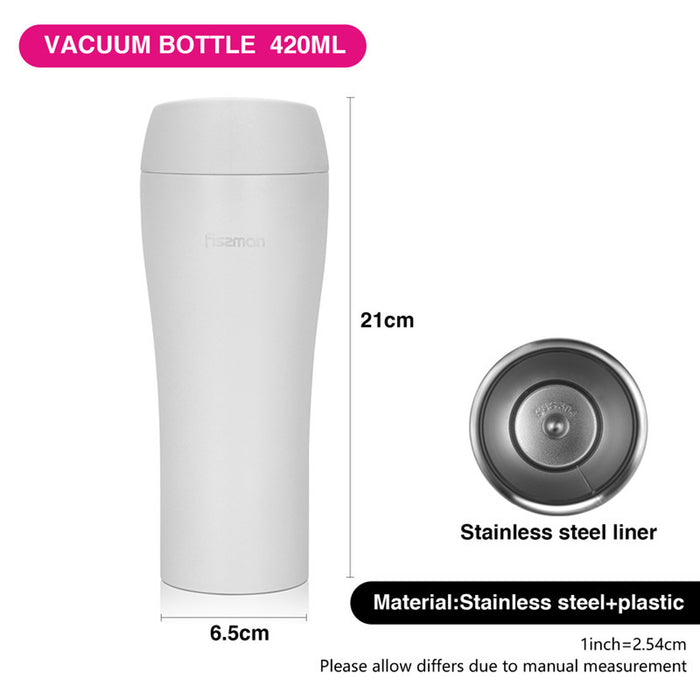 Fissman Double Wall Vacuum Travel Mug 420ml, Color White Stainless Steel
