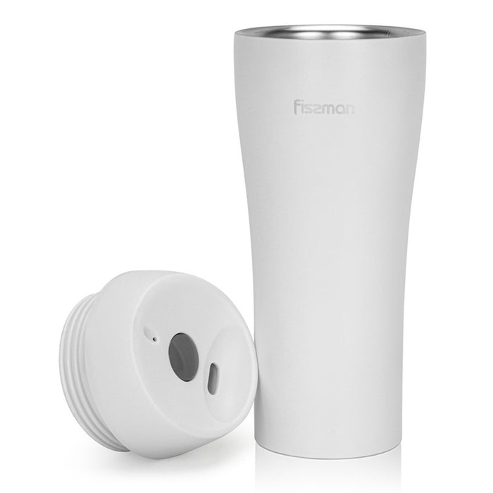 Fissman Double Wall Vacuum Travel Mug 420ml, Color White Stainless Steel