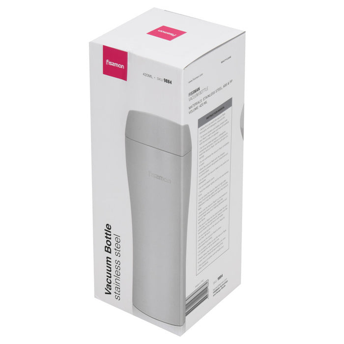 Fissman Double Wall Vacuum Travel Mug 420ml, Color White Stainless Steel