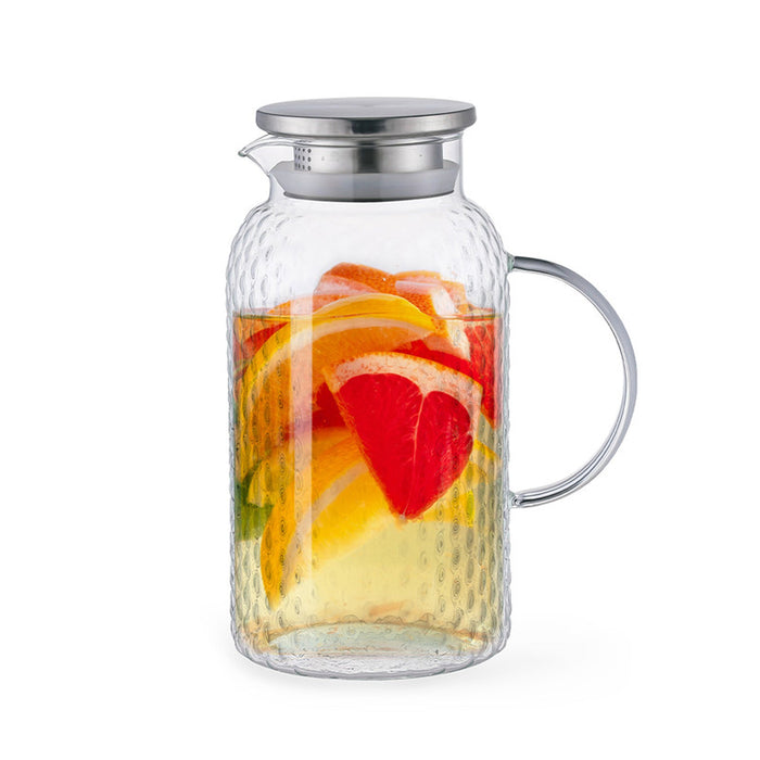 Embossed Glass Pitcher 1800mL with Stainless Steel Silicone Sealed Lid Fissman