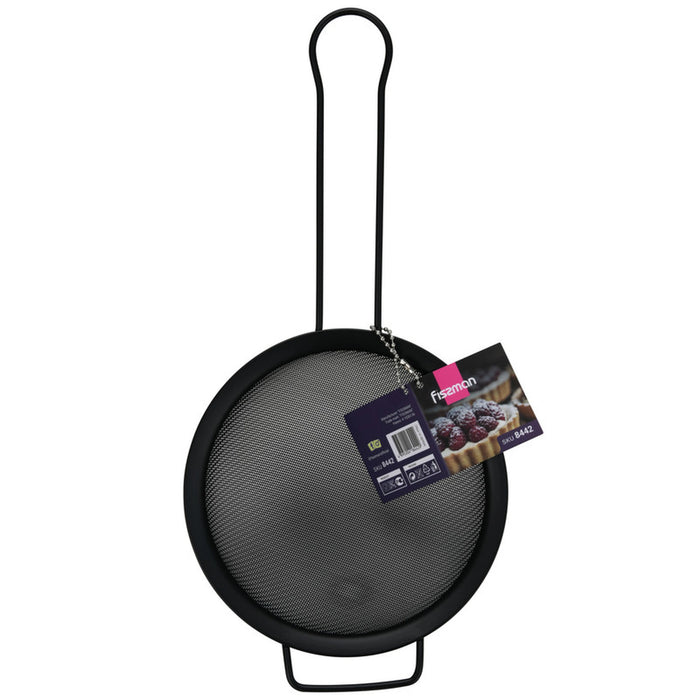 Fissman Fine Mesh Strainer 16cm with Handle, Kitchen Fine Mesh Seive Stainless Steel, Sieve Sifters For Food, Tea, Rice, Oil, Noodles, Fruits, Vegetables - Easy to Clean, Rust Proof (Black)