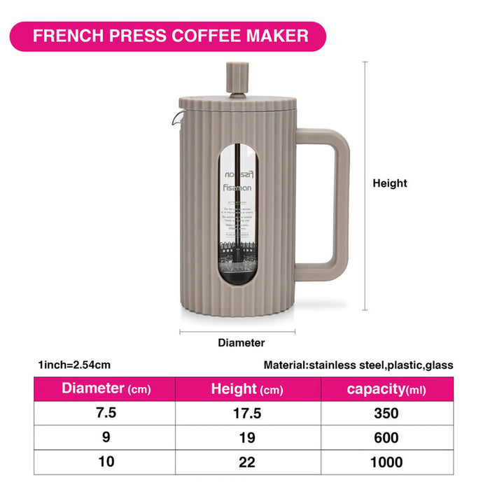 French Press Coffee and Tea Maker 350mL, Heat Resistant Thickened Borosilicate Glass Stainless Steel Coffee and Tea Press, Hot and Cold Brew Coffee French Press (Beige)