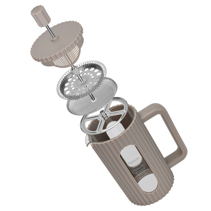 French Press Coffee and Tea Maker 600mL, Heat Resistant Thickened Borosilicate Glass Stainless Steel Coffee and Tea Press, Hot and Cold Brew Coffee French Press (Beige)