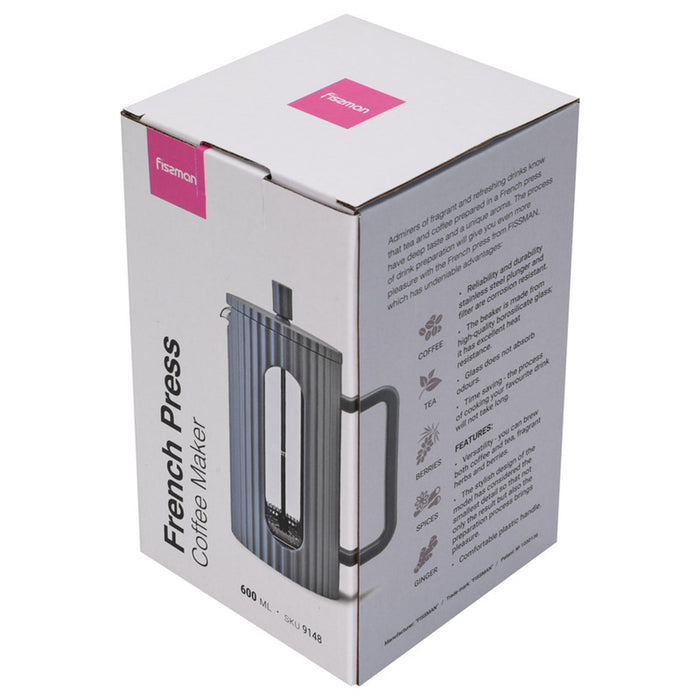 Fissman French Press Coffee Maker 350ml Borosilicate Glass Gray