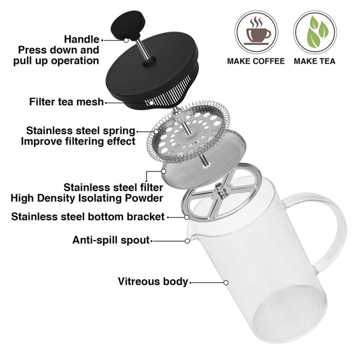 Fissman French Press Coffee Maker 350ml Borosilicate Glass Clear