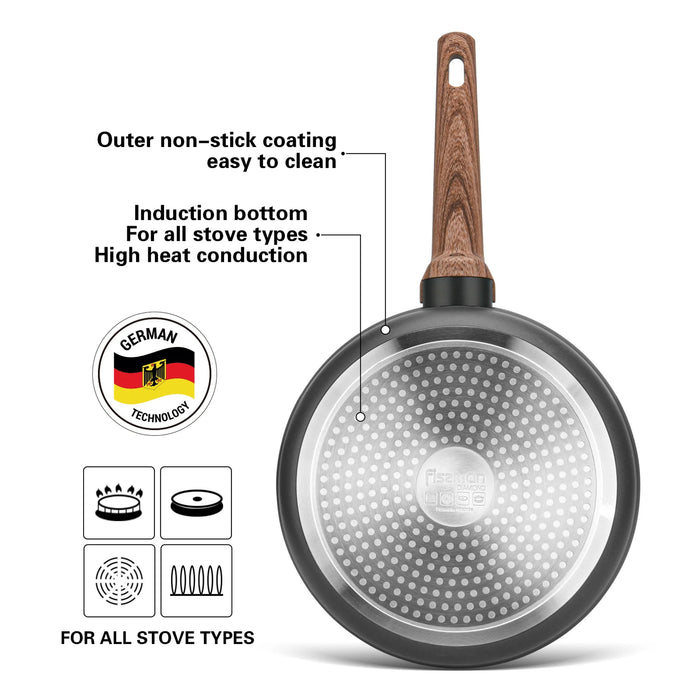 Fissman Frying Pan 26cm Diamond Series Series Aluminum With Induction Bottom And Professional Non Stick Coating Greblon C3+ Black 26x5.8cm