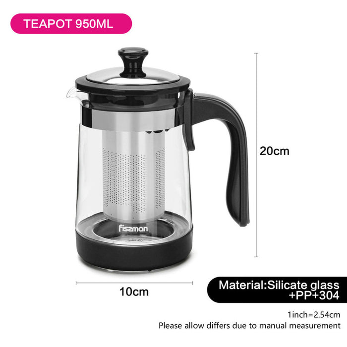 Fissman Glass Tea Pot with Filter, Glass Tea Pot Infuse(950ml)