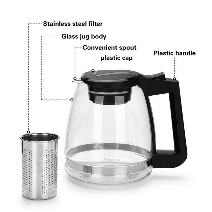 Fissman Glass Tea Pot with Filter, Glass Tea Pot Infuser(1600ml)