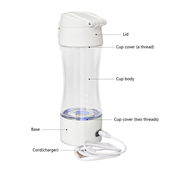 Hydrogen Water Bottle Generator 320ml Rechargeable With USB Ionizer Hydrogen Shaker, Rapidly Generate 1000-1200ppb Health Drinkware & Water Cup For Home & Travel Use (WHITE) Fissman