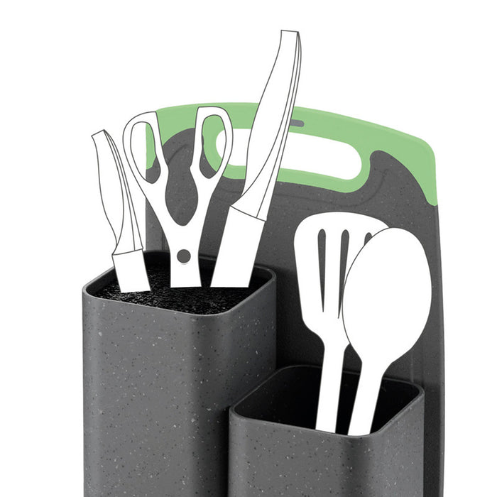 Fissman Kitchen Knife And Utensil Organizer (21.5x13.2x23cm) With Cutting Board (33x20x0.6cm) Grey (Plastic)