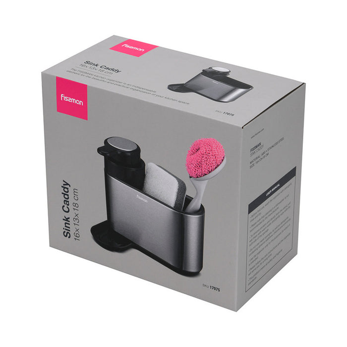 Fissman Kitchen Sink Caddy 16cm Organizer with Built-in Soap Dispenser with Sponge Holder