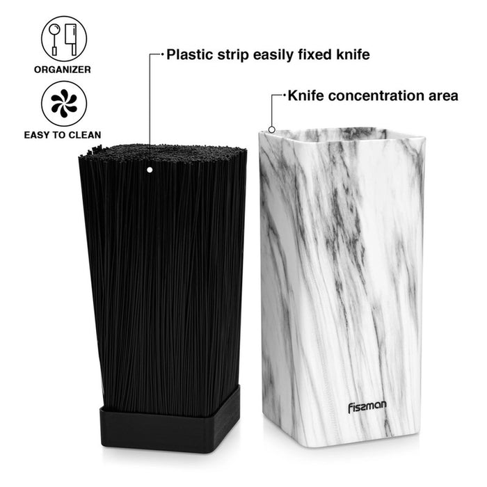 Knife Block with Removable Bristles 22cm, Kitchen Knife Organizer Stand, Organizer and Holder Marble Design