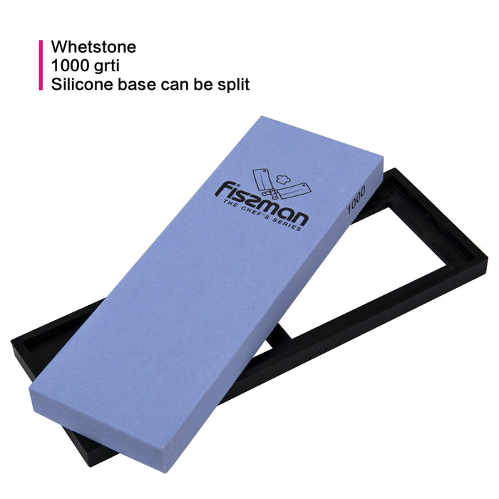 Knife Sharpener Grinding Stone 1000 Grit, Whetstone Non-Slip Silicone Base, Corundum Fissman