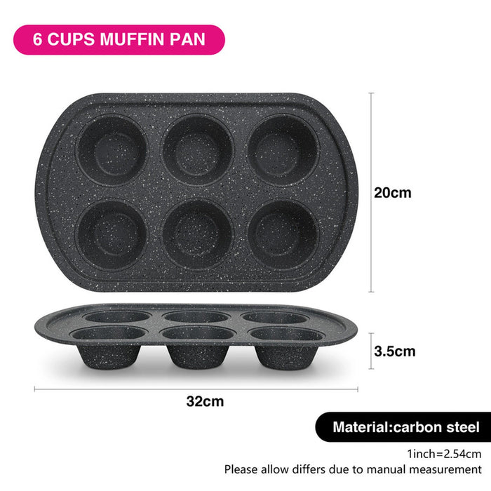 Muffin Pan 6-Piece Cupcake Baking Pan, Carbon Steel Non Stick Fissman