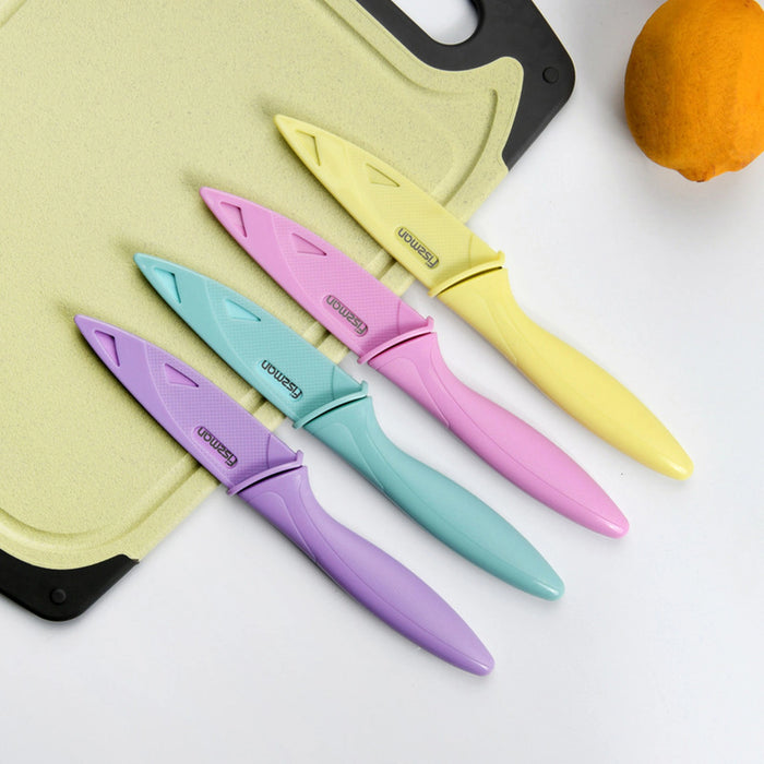 Paring Knife 10cm with Sheath , Stainless Steel Knife, Caramella Series Knife, for Peeling, Cutting Slicing, Chopping, Meat Fruit And Vegetables (Mint)