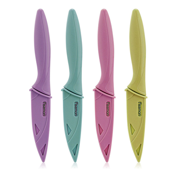 Paring Knife 10cm with Sheath , Stainless Steel Knife, Caramella Series Knife, for Peeling, Cutting Slicing, Chopping, Meat Fruit And Vegetables (Purple)