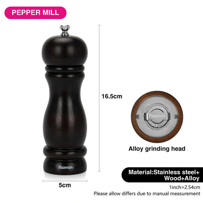 Fissman Pepper Mill Rubber Wood Body with S/S Grinder 16cm, Stylish With Simple Design For Restaurant or For Everyday Use, Natural Materia, Grinding Mechanism with Adjustable Grinding Degree