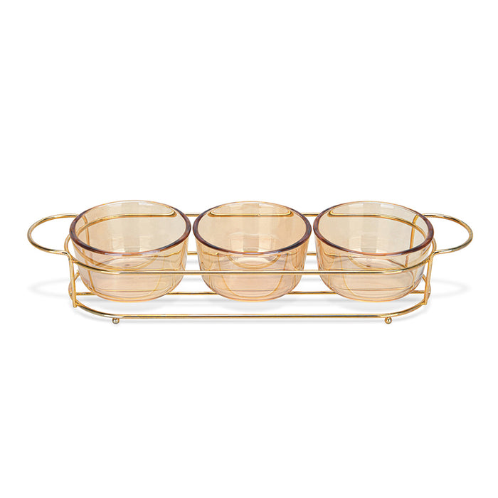 Fissman Pristine 3-Piece Glass Bowl with Metal Stand 9.7x5.3cm, 240ml/36x10.4x5.7cm