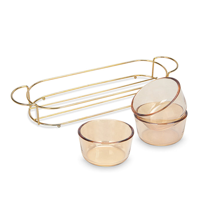 Fissman Pristine 3-Piece Glass Bowl with Metal Stand 9.7x5.3cm, 240ml/36x10.4x5.7cm