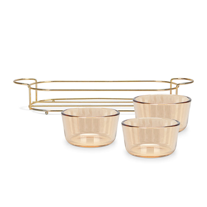 Fissman Pristine 3-Piece Glass Bowl with Metal Stand 9.7x5.3cm, 240ml/36x10.4x5.7cm