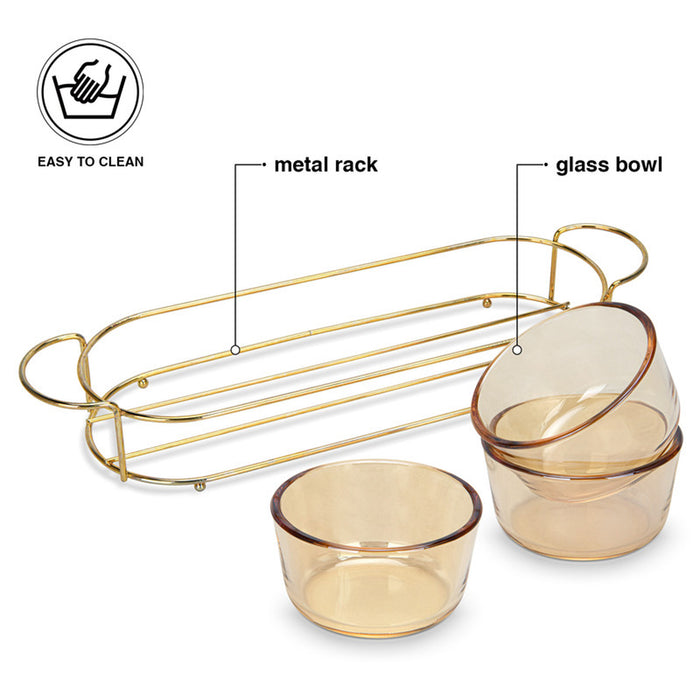 Fissman Pristine 3-Piece Glass Bowl with Metal Stand 9.7x5.3cm, 240ml/36x10.4x5.7cm