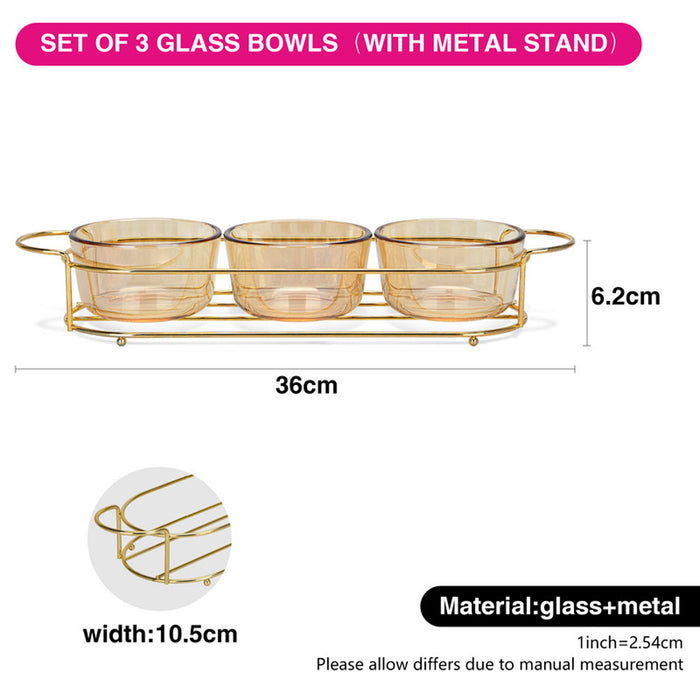 Fissman Pristine 3-Piece Glass Bowl with Metal Stand 9.7x5.3cm, 240ml/36x10.4x5.7cm