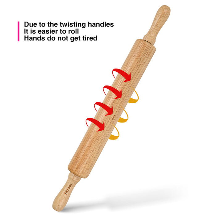 Fissman Rolling Pin 50cm With Wooden Stand Rubber Wood