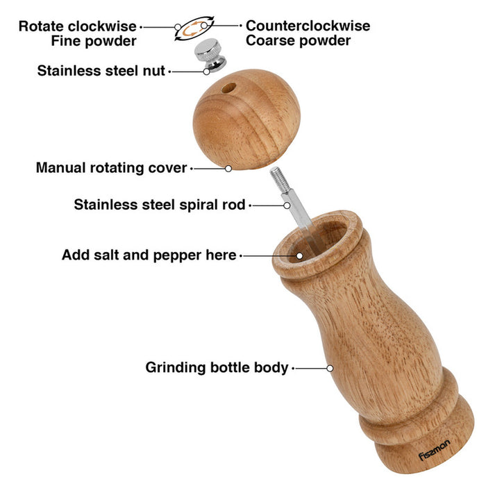 Fissman Salt & pepper mill 16cm (Rubber wood body with ceramic grinder)