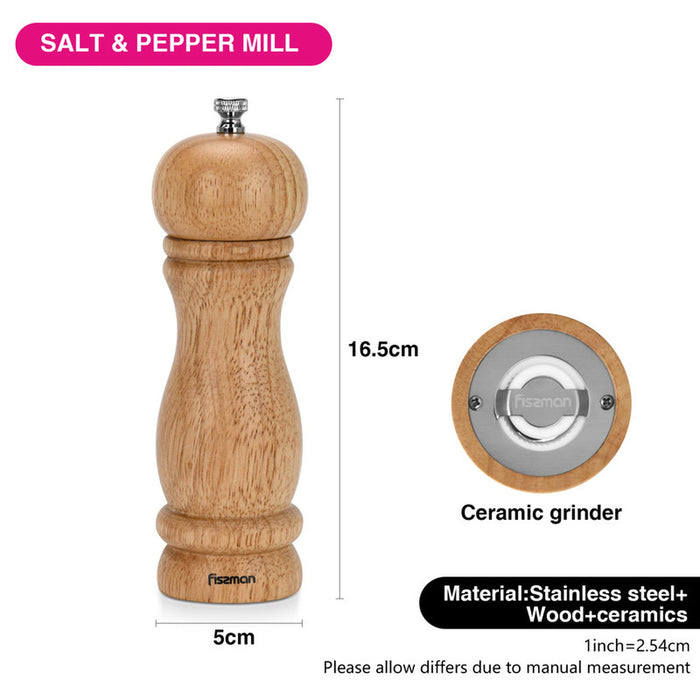 Fissman Salt & pepper mill 16cm (Rubber wood body with ceramic grinder)