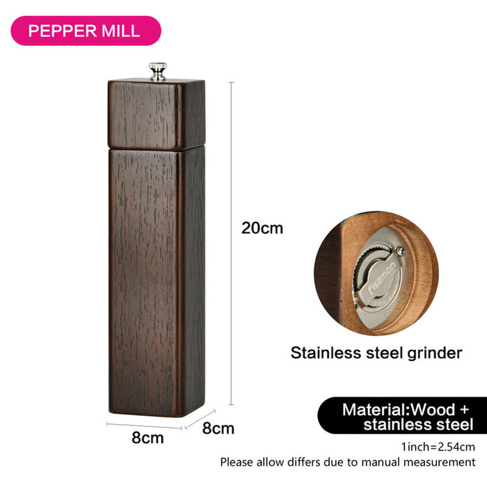 Fissman Salt & Pepper Mill with Wood Body and Ceramic Grinder, Square Shape And Handy Salt and Pepper Grinder Kitchen Pepper Shaker for Sea Salt, Shakers(21cm)